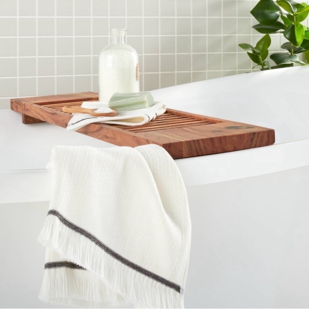NWT Hearth & Hand Slatted Wood Bathtub Tray Caddy